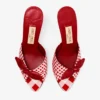 Livi Wedge 85 Ruby Red Mix Mixed Gingham Cotton Mule Wedges with Gingham Bow
