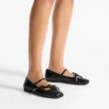Loli Ballerina Black Shiny Nappa Leather Ballerina Flats with Soft Glove Leather Bows