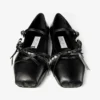 Loli Ballerina Black Shiny Nappa Leather Ballerina Flats with Soft Glove Leather Bows