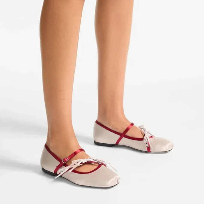 Loli Ballerina Macaron and Ruby Red Satin Ballerina Flats with Satin Bows