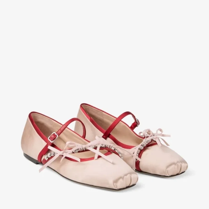 Loli Ballerina Macaron and Ruby Red Satin Ballerina Flats with Satin Bows