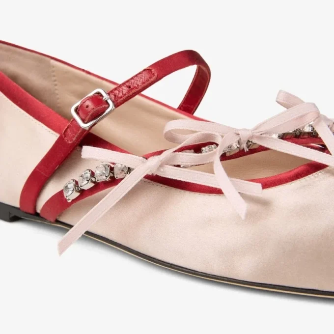 Loli Ballerina Macaron and Ruby Red Satin Ballerina Flats with Satin Bows