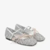 Loli Ballerina Silver and Macaron Powder Glitter Fabric Ballerina Flats with Satin Bows