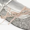 Loli Ballerina Silver and Macaron Powder Glitter Fabric Ballerina Flats with Satin Bows