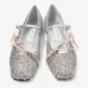 Loli Ballerina Silver and Macaron Powder Glitter Fabric Ballerina Flats with Satin Bows