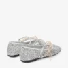 Loli Ballerina Silver and Macaron Powder Glitter Fabric Ballerina Flats with Satin Bows