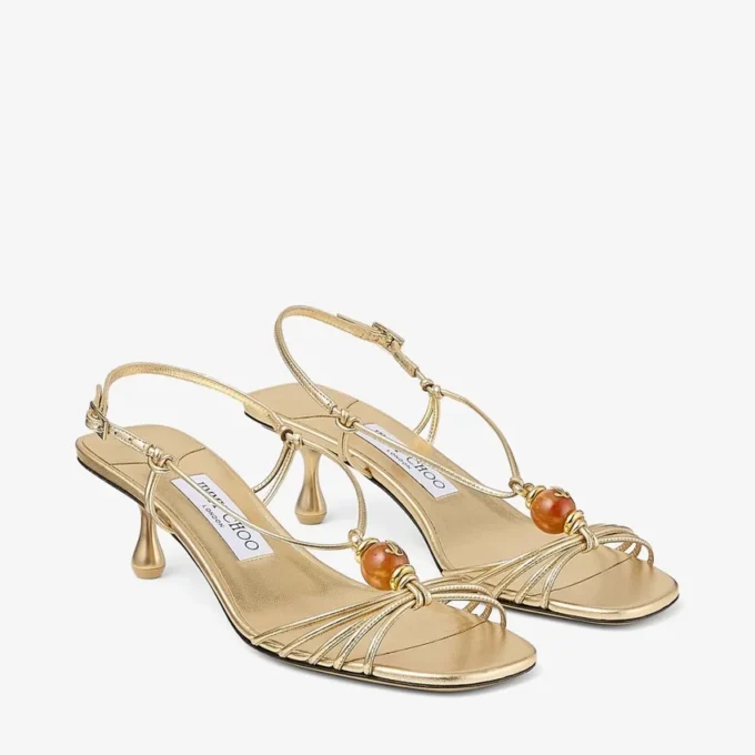 Lova 50 Gold Metallic Nappa Leather Sandals with Beads