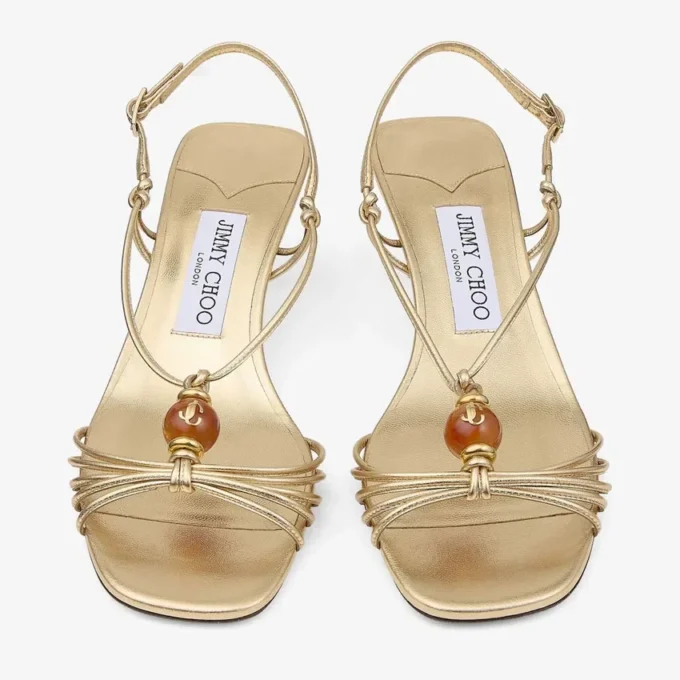 Lova 50 Gold Metallic Nappa Leather Sandals with Beads