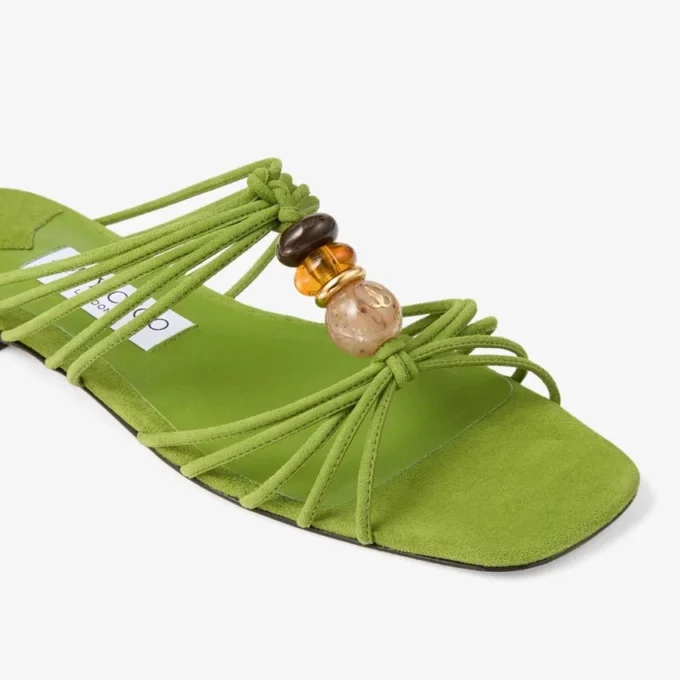 Lova Mule Flat Clover Mix Suede Flats with Beads