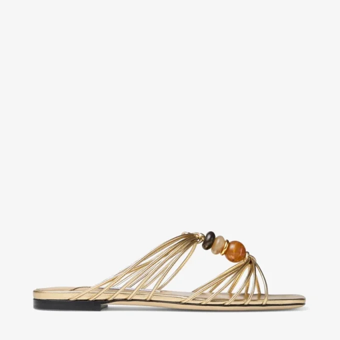 Lova Mule Flat Gold Mix Metallic Nappa Leather Flats with Beads