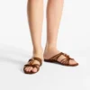 Lova Mule Flat Tan Mix Suede Flats with Beads