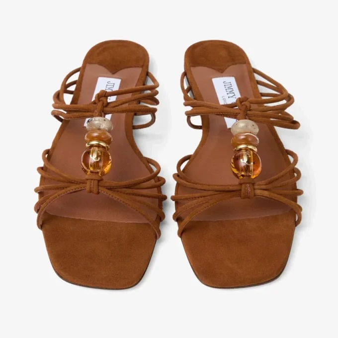 Lova Mule Flat Tan Mix Suede Flats with Beads