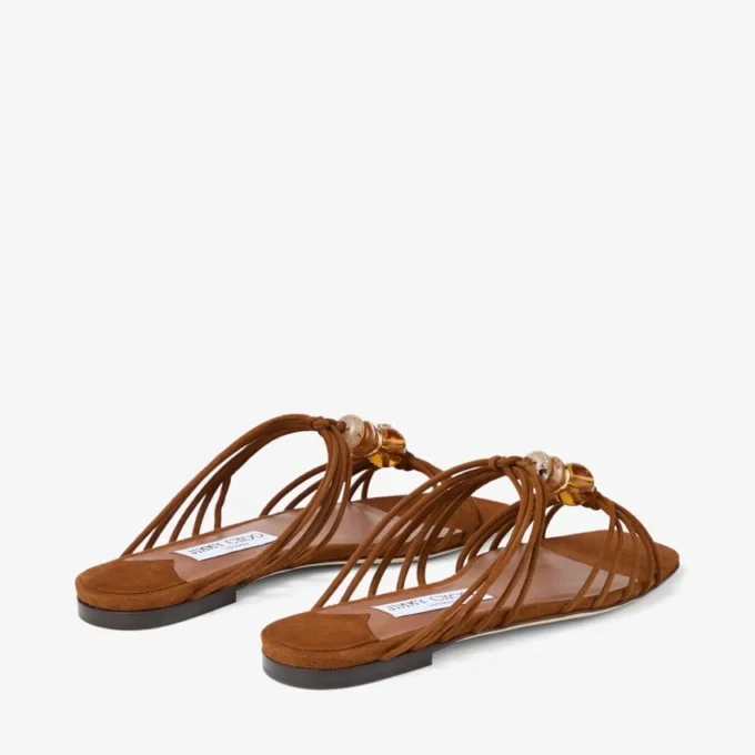Lova Mule Flat Tan Mix Suede Flats with Beads