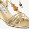 Lova Wedge 85 Gold Metallic Nappa Leather Wedges with Beads