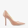Love 100 Ballet-Pink Patent-Leather Pointed Pumps with Jc Emblem