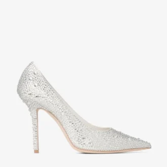 Love 100 Ivory Satin Pumps with Crystal Embellishment