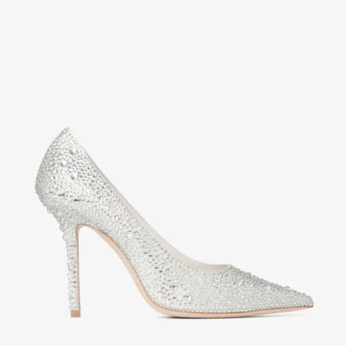 Love 100 Ivory Satin Pumps with Crystal Embellishment