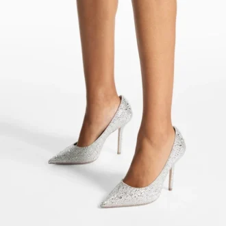 Love 100 Ivory Satin Pumps with Crystal Embellishment