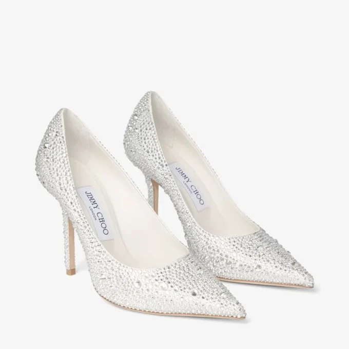 Love 100 Ivory Satin Pumps with Crystal Embellishment
