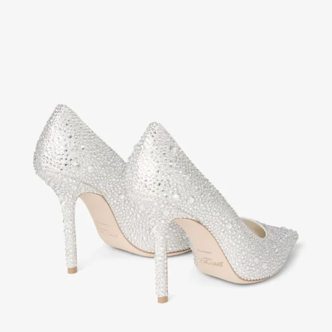 Love 100 Ivory Satin Pumps with Crystal Embellishment