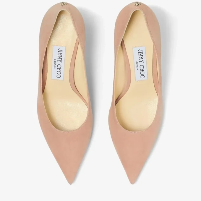 Love 65 Ballet Pink Suede Pointed Pumps with Jc Emblem