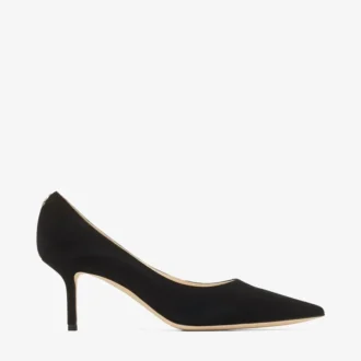 Love 65 Black Suede Pointed Pumps with Jc Emblem