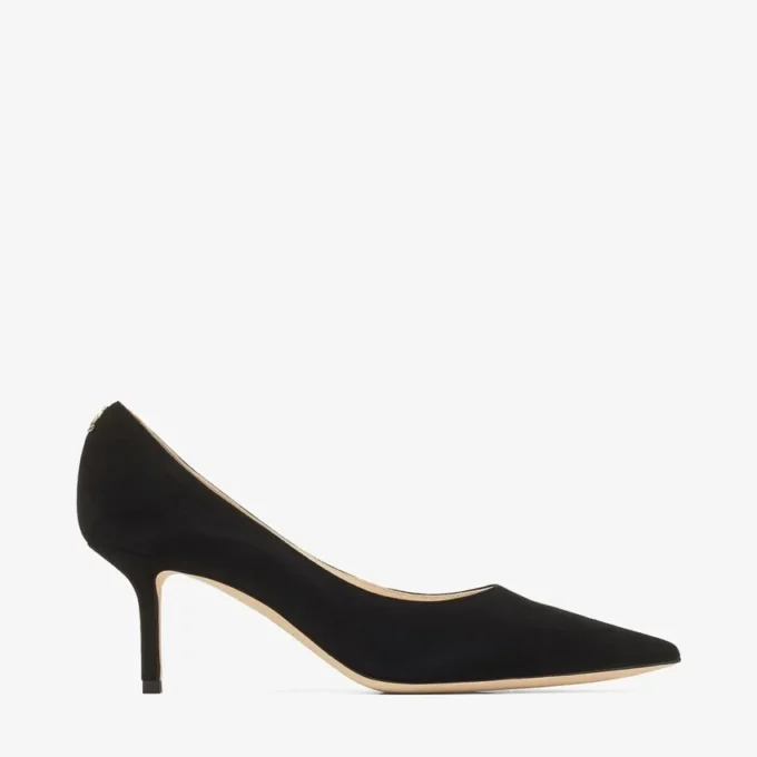 Love 65 Black Suede Pointed Pumps with Jc Emblem