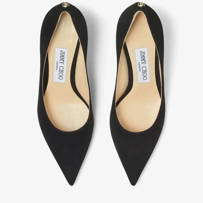 Love 65 Black Suede Pointed Pumps with Jc Emblem