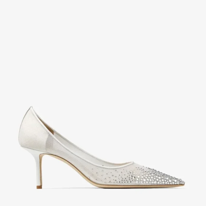 Love 65 White Mesh Pumps with DéGradé Crystals