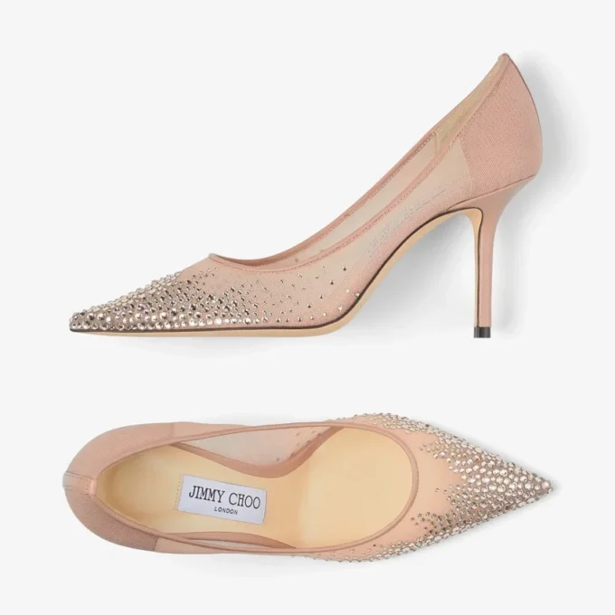 Love 85 Ballet Pink Mesh Pointed-Toe Pumps with DéGradé Crystals