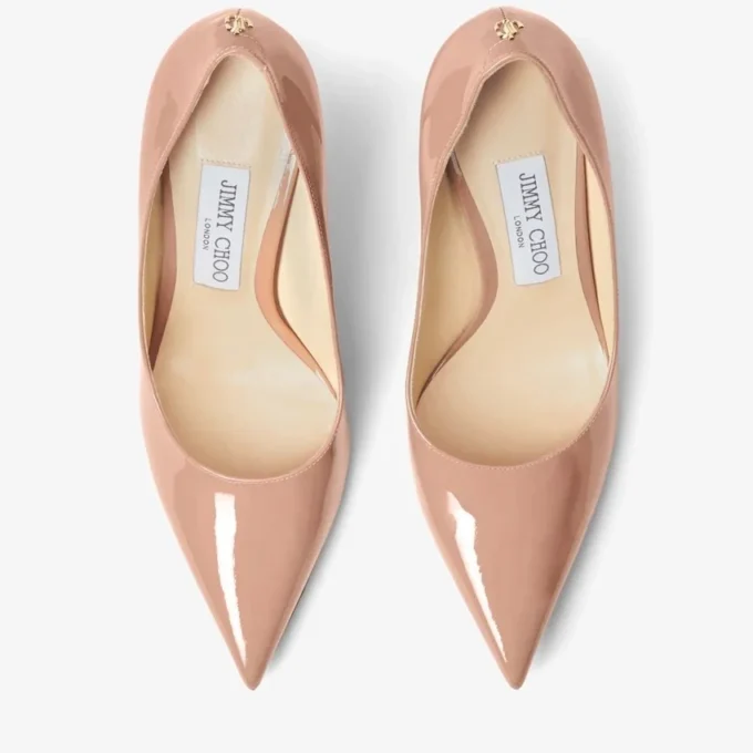 Love 85 Ballet Pink Patent Leather Pointy Toe Pumpss with  Jc Emblem