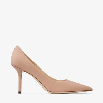 Love 85 Ballet-Pink Suede Pointed Pumps with Jc Emblem