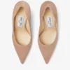Love 85 Ballet-Pink Suede Pointed Pumps with Jc Emblem