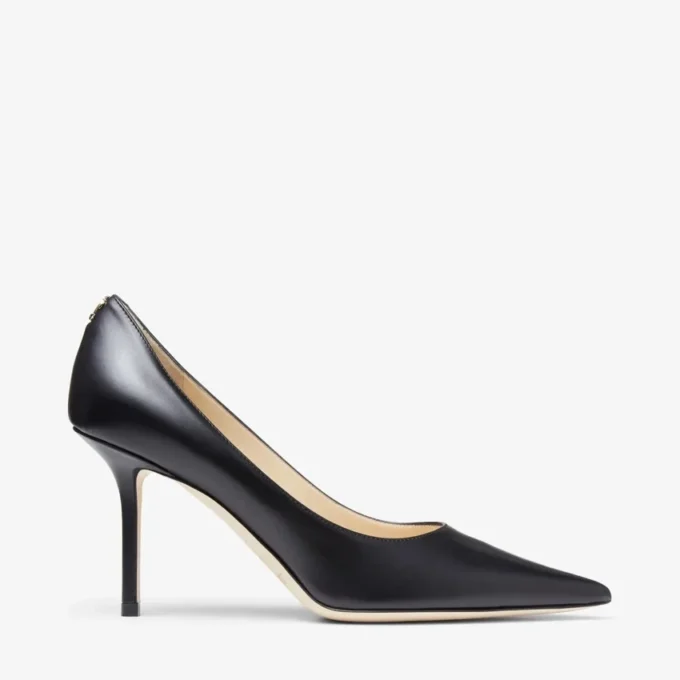 Love 85 Black Calf Leather Pumps with Jc Emblem