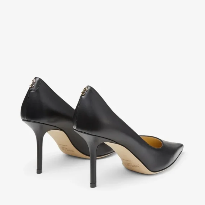 Love 85 Black Calf Leather Pumps with Jc Emblem
