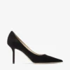 Love 85 Black Suede Pointed Pumps with Jc Emblem