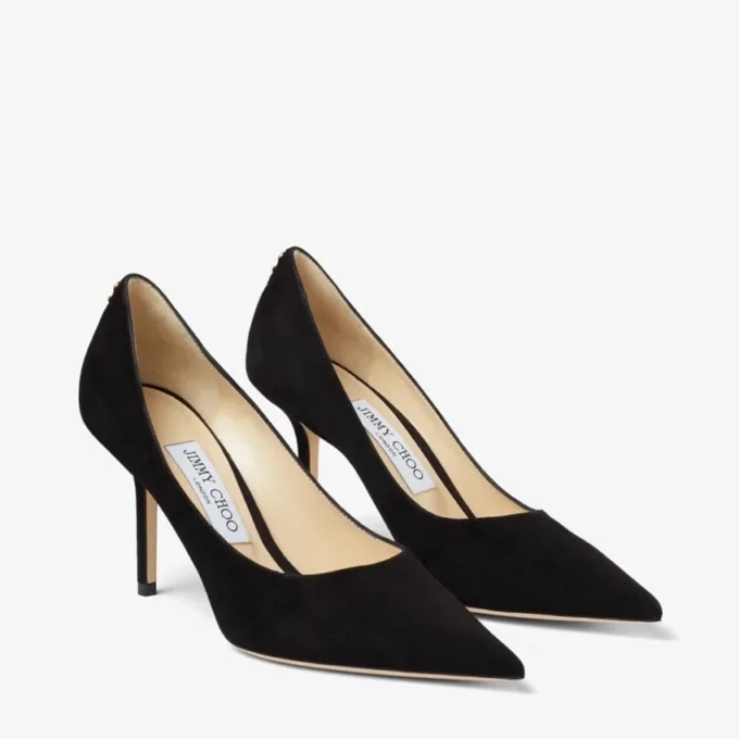 Love 85 Black Suede Pointed Pumps with Jc Emblem