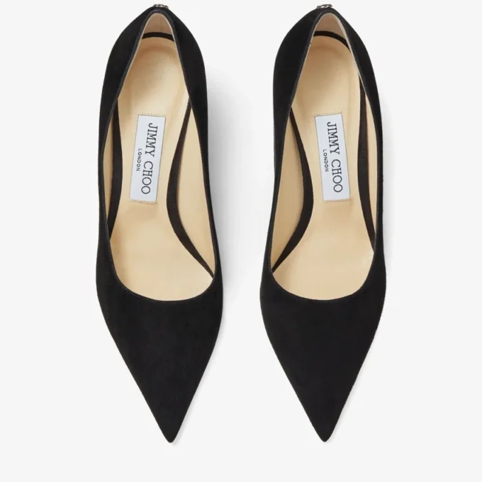Love 85 Black Suede Pointed Pumps with Jc Emblem