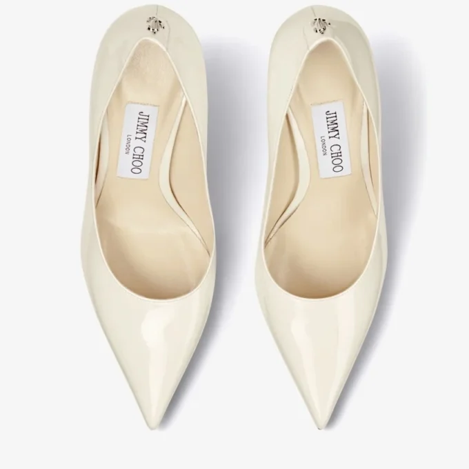 Love 85 Latte Patent Leather Pumps with Jc Emblem