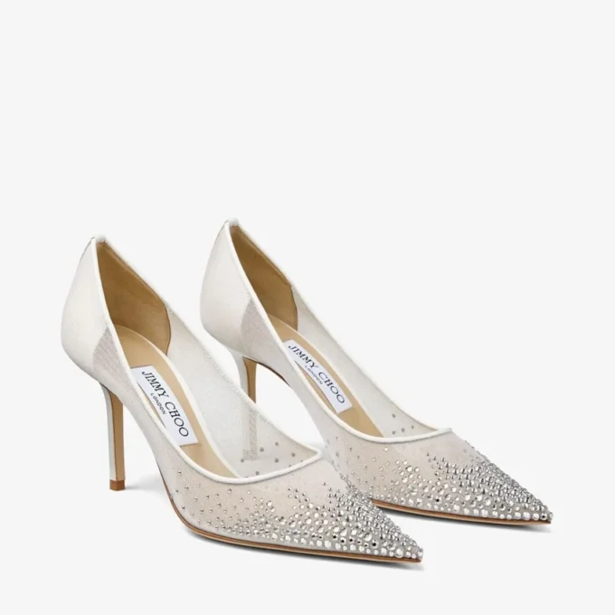 Love 85 White Mesh Pointed-Toe Pumps with DéGradé Crystals