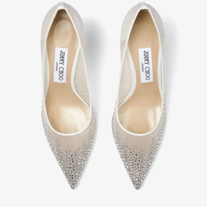 Love 85 White Mesh Pointed-Toe Pumps with DéGradé Crystals