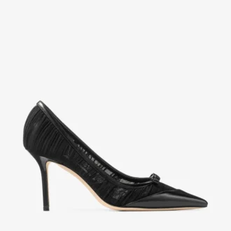 Love Mesh 85 Black Spazzolato and Ruched Mesh Pumps