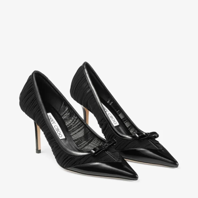 Love Mesh 85 Black Spazzolato and Ruched Mesh Pumps