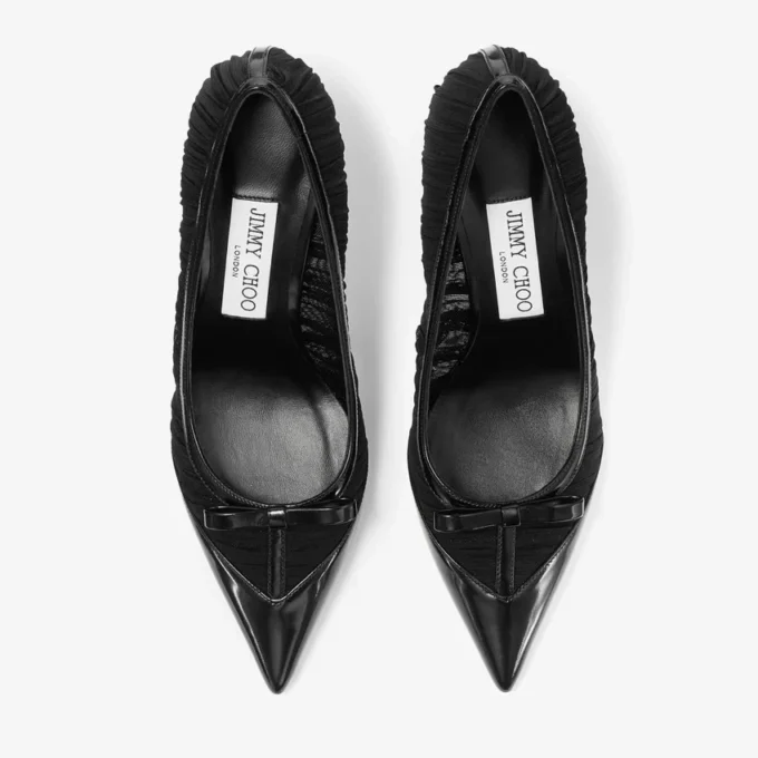 Love Mesh 85 Black Spazzolato and Ruched Mesh Pumps