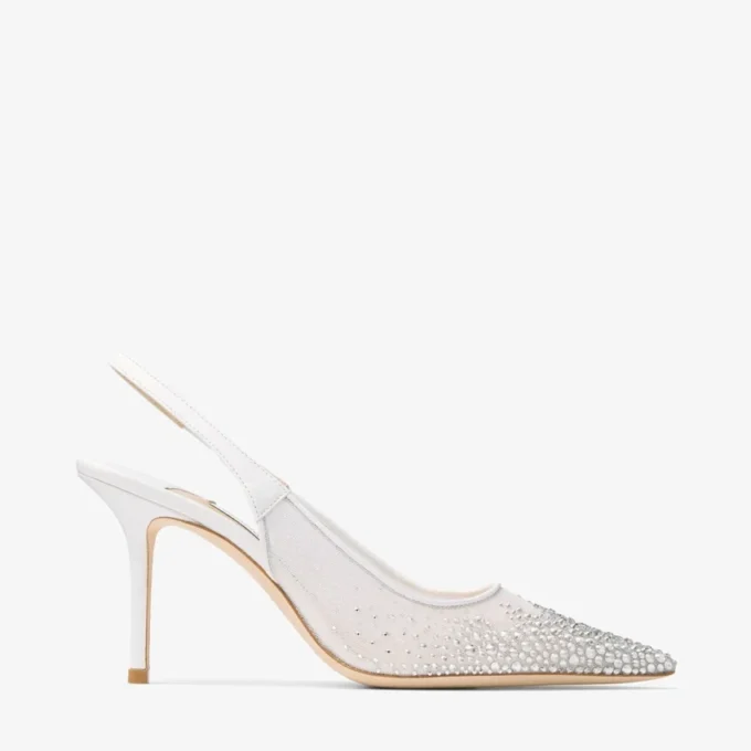 Love Sling Back 85 White Mesh Slingbacks with DéGradé Galaxy Crystals