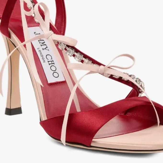 Lula 100 Macaron and Ruby Red Satin Sandals with Bows