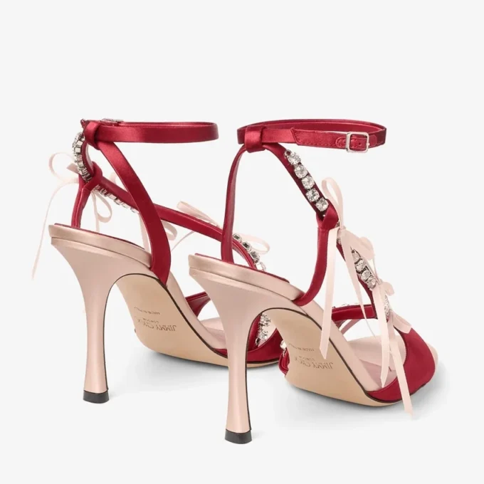 Lula 100 Macaron and Ruby Red Satin Sandals with Bows