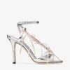 Lula 100 Silver and Macaron Liquid Metal Leather Sandals with Velvet Bows