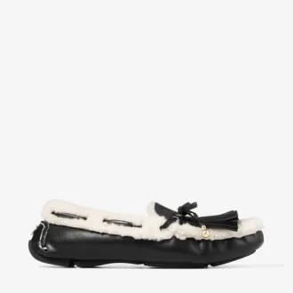 Manon F Black Tumbled Leather Loafers with Shearling
