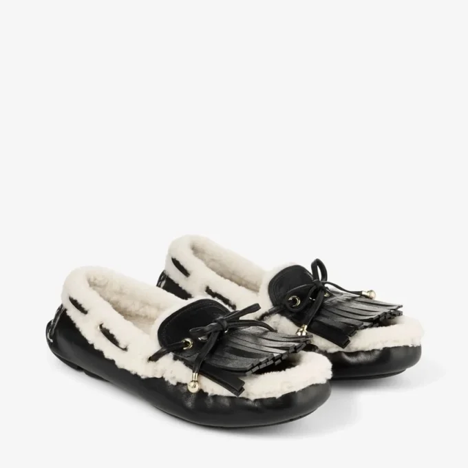 Manon F Black Tumbled Leather Loafers with Shearling